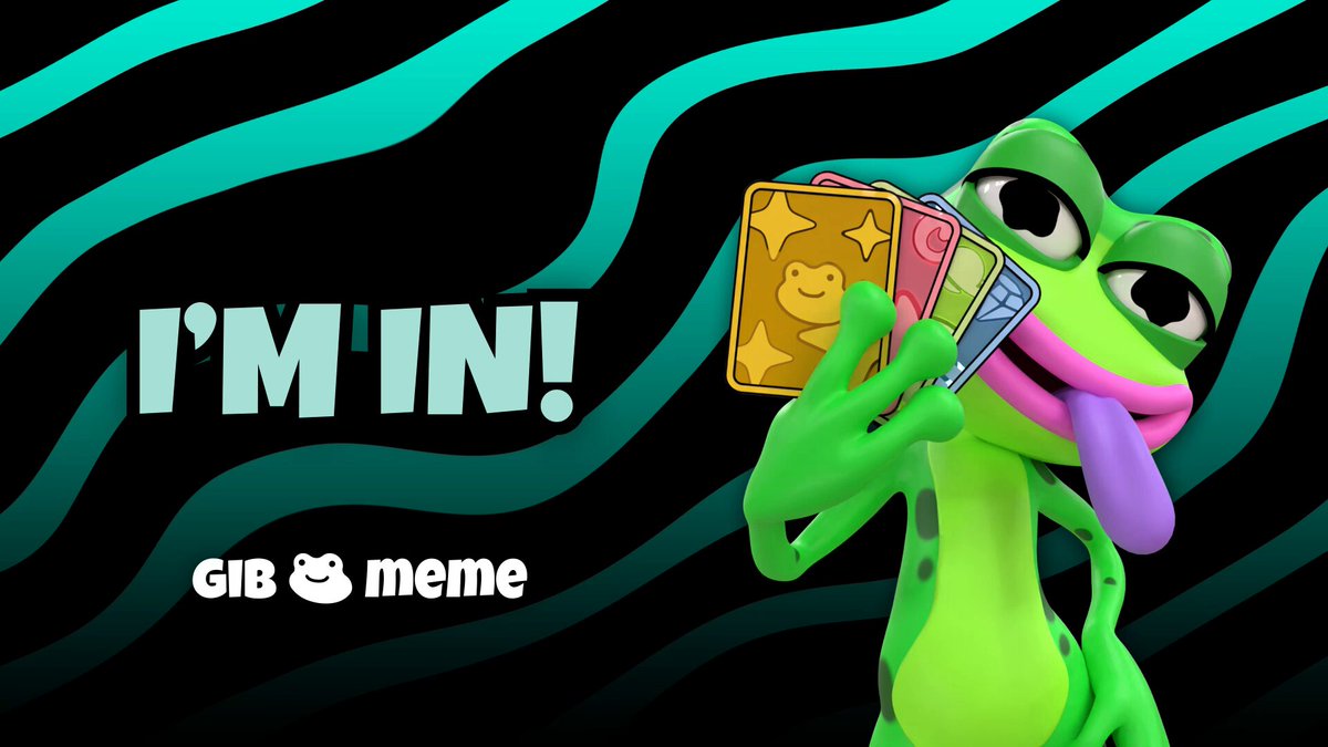 The image features a cartoon frog holding two playing cards, one of which has a picture of a goldfish on it. The text "I'm IN! GIB MEME" is written above the frog's head, and there are three more lines of text below the frog that reads "The Seeker tournament is underway! 1k alive 7k dead Prize pot is 18 $SOL + 74k $SKR May the best frog win". The image seems to be related to a gaming event or competition.