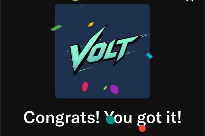 A celebratory graphic with the 'VOLT' logo on a dark blue background with confetti, displaying the message 'Congrats! You got it!'