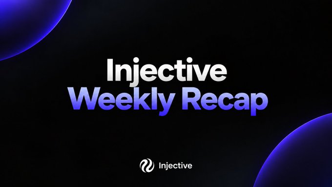 A title card reading 'Injective Weekly Recap' displayed in white and purple text against a dark background with purple gradient spheres.