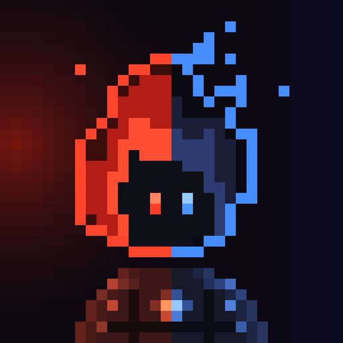 A pixel art character with a dark hooded head split between red and blue, glowing eyes, and a fiery crown, accompanying an auction announcement for "Hot Head Vex #085" on mallowdotart, with the character's dual red-and-blue color scheme reflecting the competitive bidding nature of the 5 SOL starting bid auction.