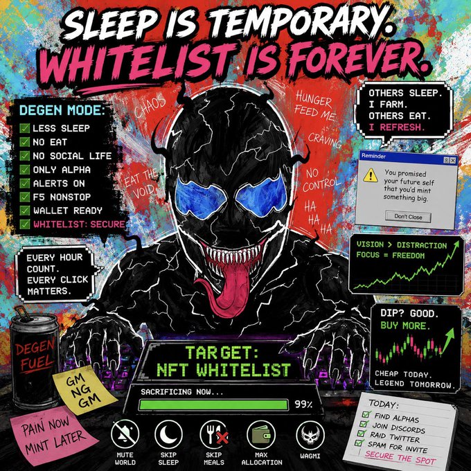 The image is a graphic that depicts a man with spiky hair wearing sunglasses sitting at a computer, actively using one of the systems depicted on the poster. The poster promotes sleep as the ultimate goal and hints towards an alternate reality called "Whiteelist" where individuals prioritize sleep over everything else in their lives. This alternate reality encourages people to focus on achieving a certain level of sleep and not to wake up until they achieve it, while others continue with their normal routines like working or staying up late. The poster also contains various computer symbols such as keyboards, mice, and icons representing aspects of the "Whiteelist" lifestyle that are usually found in computer-related activities or social media platforms.