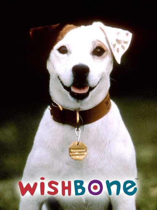 A Jack Russell Terrier wearing a brown collar with a "Wishbone" medallion smiles at the camera against a dark background, with the colorful "Wishbone" logo displayed at the bottom. The image appears to be promotional artwork for the classic PBS children's TV show, visually referencing the $WISHBONE meme token mentioned in the post.
