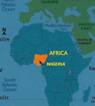 This map highlights Nigeria's location within Africa, relevant to the news that Nigeria will mandate registration for Bitcoin and crypto intermediaries.