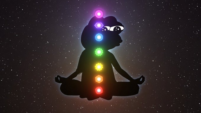A silhouette of a woman in a lotus meditation pose with glowing chakras running up her spine against a starry night sky background.