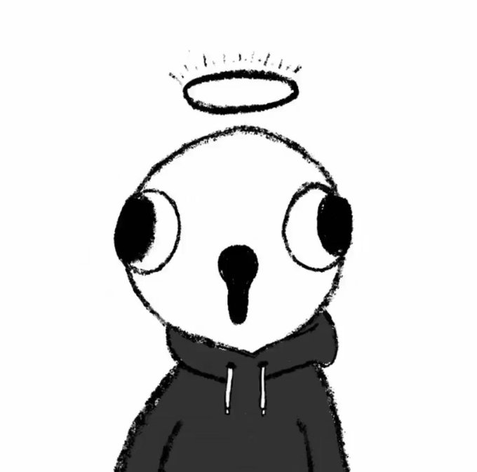 A simple black-and-white sketch shows a cartoon character with large round eyes and an open mouth, wearing a hoodie and sporting a glowing halo above its head. The image complements the post's giveaway announcement by giving the cryptocurrency giveaway a wholesome, angelic mascot.