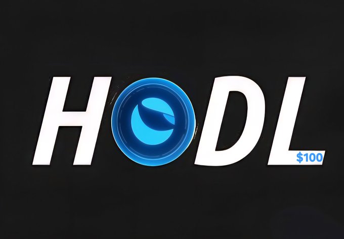 The image features a logo for a cryptocurrency called HODL, which stands out against a black background. The logo consists of the word "HODL" written in white letters, with a blue circle containing a blue dollar sign inside. Below this logo is a smaller version of the same logo, but in white instead of black. The text "HODL" and "100" are also present on the image.