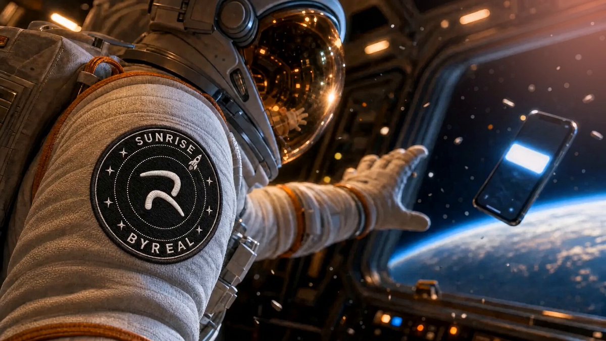 The image shows an astronaut wearing a white spacesuit, holding onto a cell phone that has fallen out of his pocket while he's floating in space. The caption below the photo reads "REAL Mission confirmed Friday with @sunriseefi". This suggests that the image is related to a real-life event or mission involving the astronaut and the post on social media.

The astronaut appears to be reaching for the cell phone, possibly trying to retrieve it before it falls into space or loses signal. The photo captures an interesting moment in time where technology intersects with human exploration of space.