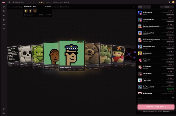 A screenshot of the CryptoPunks marketplace showing various NFT characters with prices and bidding information.