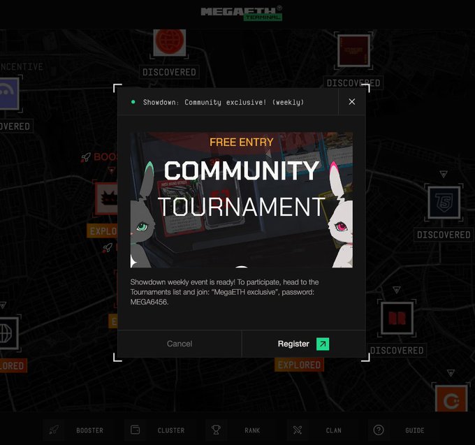 The image shows a screenshot of a computer screen displaying information about a Minecraft tournament. The text on the screen invites players to participate in a community event or exploration, offering a free entry for those who want to join. The poster also provides details about the event, including its location and the type of activity it involves.