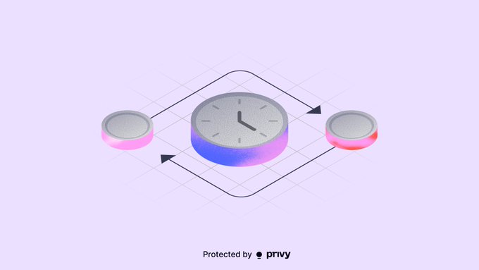 The image features an illustration of two clocks with arrows pointing at them, one clock being larger than the other. The clocks are positioned above a purple background that has the text "1/ Privy now has reduced latency across all chains". This suggests that the clocks represent time and money, respectively. The post also mentions improvements in wallet operations and trading apps, which could be related to the use of cryptocurrency or blockchain technology.