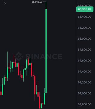 The image shows a stock market chart with a green bar that goes up from left to right, indicating an upward trend for a particular stock or asset. This could be Bitcoin, as indicated by one of the phrases within the content. The chart displays important numbers, such as 65,664,000 and 6,500,000. These numbers may represent financial figures related to the Bitcoin market or other stocks shown on the chart.