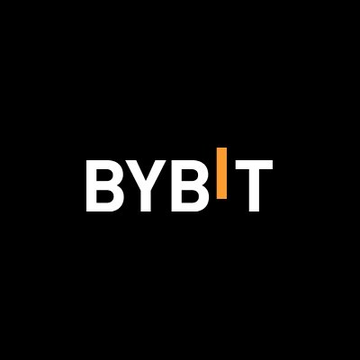 The logo for 'BYBIT' in white and orange text on a solid black background.