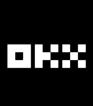 The image displays the OKX logo in bold white pixelated lettering against a dark background, directly branding the news that the cryptocurrency exchange has reached a $25 billion valuation with major backing from Standard Chartered Ventures, Circle, Ripple, and Qube Research.