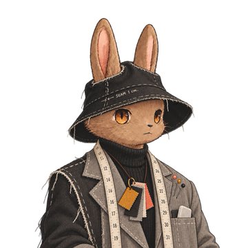 An illustrated image of an anthropomorphic rabbit character wearing a black bucket hat, a dark turtleneck, and a grey jacket with a measuring tape draped around its neck.