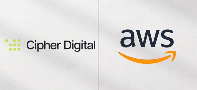 The image features a logo for CIPR Digital and an Amazon logo side by side, both printed against a grey background. The Cipr Digital logo is black with small green dots surrounding the word "Digital", while the Amazon logo has an orange arrow pointing downwards with the letters "AWS" displayed below it. Both logos are positioned to overlap each other, creating a visual contrast between the two entities represented in the image.