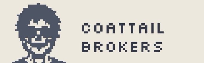 A pixel-art style logo featuring a stylized portrait of a person with curly hair next to the text 'COATTAIL BROKERS'.