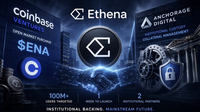 The image features two logos - one for Ethena and another for Anchorage Digital - with accompanying text that describes the collaboration between these companies, specifically related to coinbase's buy-in of ENA, and a new addition by Anchorage Digital. The focus on what is in the image relates to the content provided in the post.