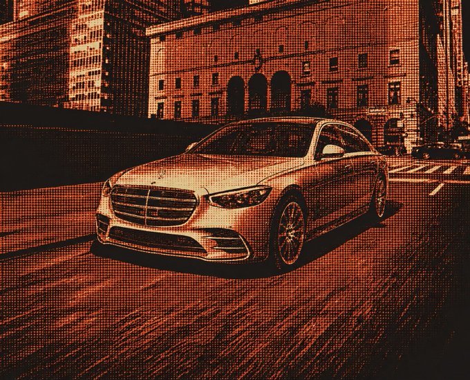 The image features a silver Mercedes-Benz S-Class displayed prominently, driving down a city street surrounded by buildings of varying sizes and designs. The background shows an urban setting with cars going by and people walking along the sidewalk. A caption on the image reads "BREAKING: Solana perp DEXs now approaching $500 million in open interest." This caption emphasizes that it is important to pay attention to what's happening in this image, as it pertains to a breaking news story related to a silver Mercedes-Benz S-Class car.