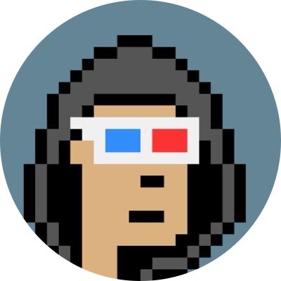 A pixel art icon depicting a person wearing a beanie and red-blue 3D glasses on a teal background.