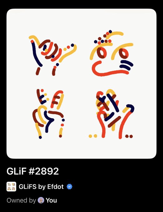 An NFT listing for GLiF #2892 from the collection GLiFS by Efdot, currently owned by the user.