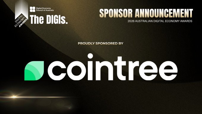 A sponsor announcement graphic for the 2026 Australian Digital Economy Awards ('The Digis.') featuring the 'cointree' logo prominently.