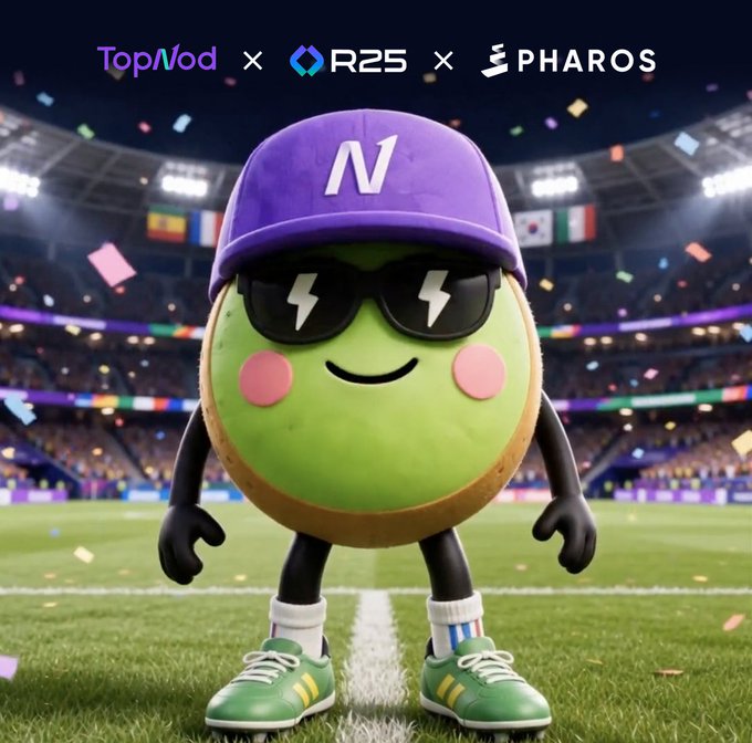 The image features a cartoon character, likely a soccer player, wearing sunglasses and a purple hat with "N" written on it. The character appears to be standing on a field or playing soccer, surrounded by confetti. The text at the bottom of the image reads "Kiwi'S World Cup Special Edition is officially live! The Pitch is back. The World Cup is here. And $PROS never sleeps. Think you're cooking Alpha this summer? Show me your proof."