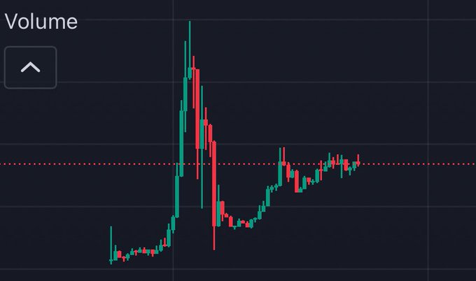 A candlestick price chart labeled "Volume" displays a volatile upward trend with a sharp price spike followed by consolidation, visually supporting the post's promotional claim that the token $VEIL (contract: GSp4qePZUHBtt5f4gE6AsRC9JUUqeZEJLeN2JZxLpump) is rapidly gaining value and urging viewers to buy in before major price increases.