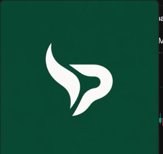 A minimalist logo featuring a stylized white leaf or flame design on a dark green square background.