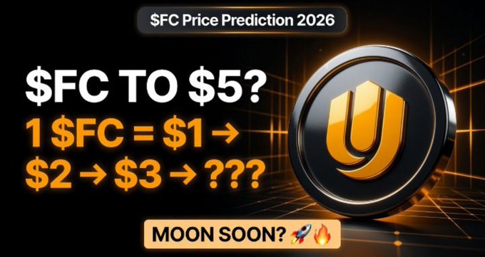 A bold, dark-themed promotional graphic featuring the text "$FC TO $5?" and "1 $FC = $1 → $2 → $3 → ???" alongside a gold "U" UNICH coin logo and a "MOON SOON?" button, directly echoing the post's speculation about UNICH $FC price predictions on listing day.