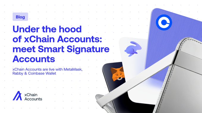 xtrachain accounts logo and text promoting smart signature account features against a white background with blue dotted lines.