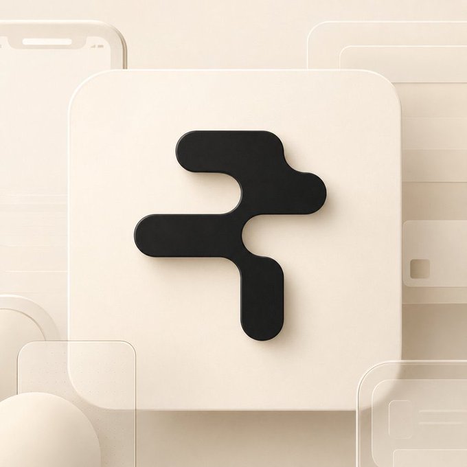 A minimalist 3D rendering of a black logo on a cream-colored square background, resembling an app icon or brand emblem.