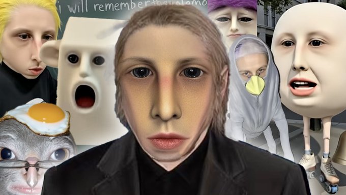 A collage of various internet meme characters, including a screaming white block, a monkey with an egg on its head, and a pigeon wearing a hoodie, with text reading 'i will remember this' partially visible at the top.