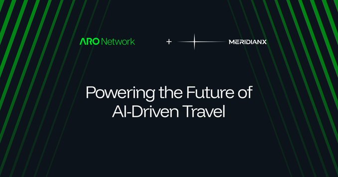 ARO Network and MERIDIANX are partnering to "Powering the Future of AI-Driven Travel." This image visually represents their collaboration and shared vision for advancing AI-powered travel solutions.