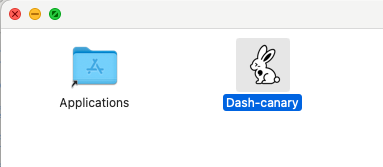 The image shows a computer screen displaying two icons - one representing "Dash" with a rabbit symbol, and another icon for "Dash-Canyary". The text below these icons reads "Dash, an AI native workspace where humans and agents can safely share context, tools, and workflows across machines."