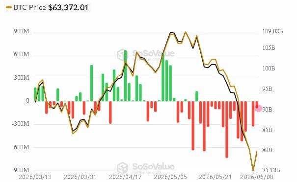 The image shows a line graph showing a downward trend of Bitcoin prices over time from January through May of 2015. The red bars represent losses on this chart. The chart also displays that the number of outflows has decreased, but it still remains high with 15 consecutive days of negative values. However, there is an upward trend in the price movement for the next few days. The graph and caption provide a visual summary of the Bitcoin market's performance during those months.