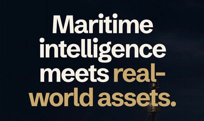 A graphic with the text 'Maritime intelligence meets real-world assets.' overlaid on a dark background featuring a faint lighthouse.