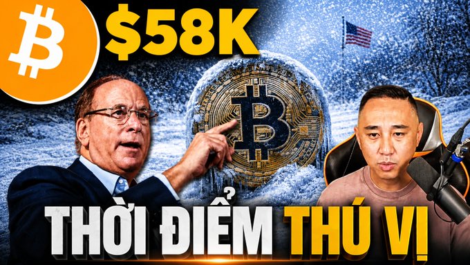 This image depicts a Bitcoin symbol surrounded by ice, with "Michael Saylor" and "$58K" prominent, reflecting the post's discussion about Bitcoin's price and Michael Saylor's influence. The overall theme of the image aligns with the post's mention of Bitcoin's (BTC) near-ATH status and potential fears affecting it.