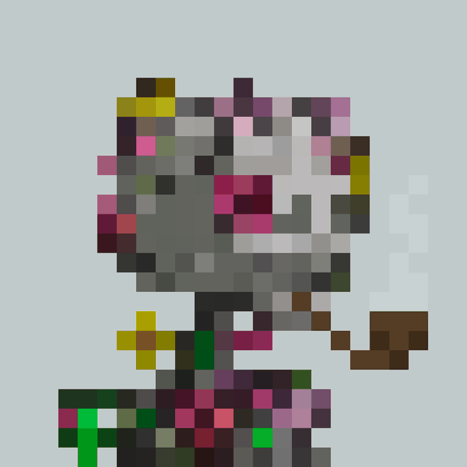 A heavily pixelated image that obscures the subject, appearing to show a figure with green and pink colors.