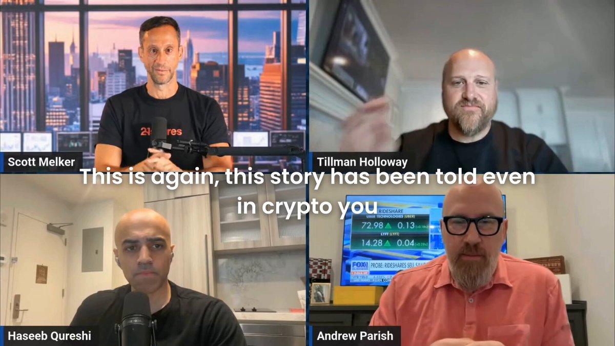 The image shows a group of men sitting behind microphones, likely participating in an online panel discussion or interview. They are discussing NFTs (Nonfungible tokens) and their rise and fall in value during the COVID-19 pandemic, which has caused massive economic disruption worldwide. Each man is positioned at different angles around the screens displaying the conversation, adding a dynamic element to the scene. The focus of the image is on these men and the discussion taking place over video chat, showcasing how technology and online platforms have allowed for real-time interaction and collaboration during challenging times.