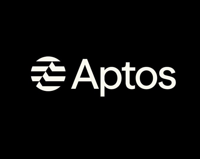 The image displays the white Aptos logo and wordmark against a black background, serving as the visual branding for the cryptocurrency project discussed in the post about its security flaw.