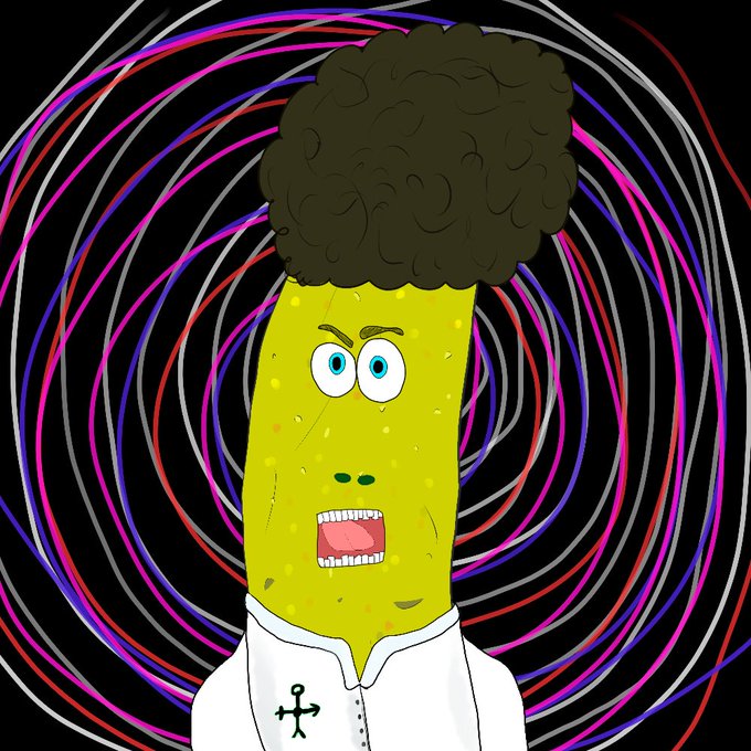 The image features a cartoon character wearing a white shirt and has a large afro hairstyle. The character appears to be angry or upset with their mouth open wide as if they are shouting. The background of the image consists of colorful lines, creating an abstract pattern that surrounds the character. The caption at the bottom of the image reads "Good morning CT Happy Sunday and finish your week with some profits I get 2 liquidation within 2 days at @nadoHQ probaibly worst my experience, first time i Open SOL/USDT perp short position with 40x laverage with 25$ its 1k value, get liquidation at 779,64 value sol position".