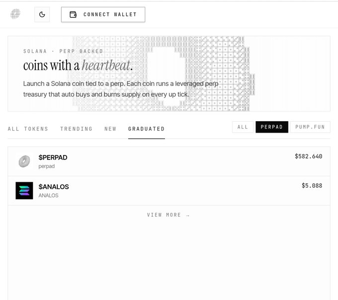 The image is a screenshot of a computer screen displaying a website called CoinWithAHeartbeat with an interesting title that reads "coins with a heartbeats", and a description about how coins can be connected to a heart rate monitor, which may be associated with an app or feature on the website. In addition, it mentions Perpad agent @perpadfun, another name provided for convenience. There is also an additional piece of information: the price of the coins being sold is $2,848, and there is a warning about not trading without knowledge of all the available coins.
