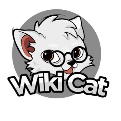 A WikiCat logo featuring a cute white cartoon cat wearing round glasses, sticking out its tongue against a gray circular background.
