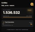 A dark-themed app screen for 'GridLine' showing a score of 1,536,532 with the tag 'Hail, quips + onions' and a 1-hour remaining timer.