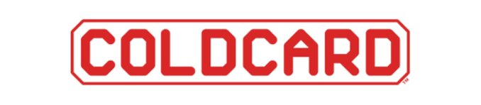 A red and white logo for 'COLDCARD' in a stylized, blocky font enclosed within an octagonal border on a white background.