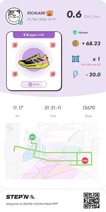 The image shows a step tracking app with a purple background, displaying a map of a city along with various icons representing different aspects of the app's functionality. The main focus of the image is an icon for a pair of shoes, which indicates that the app is designed for fitness and health tracking purposes. The post also mentions that the app has been downloaded by many people, suggesting its popularity or usefulness to users.