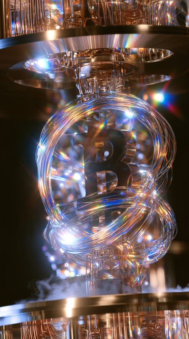 An abstract, highly detailed 3D rendering features a large iridescent glass letter 'B' surrounded by swirling crystal-like strands and rainbow light effects.