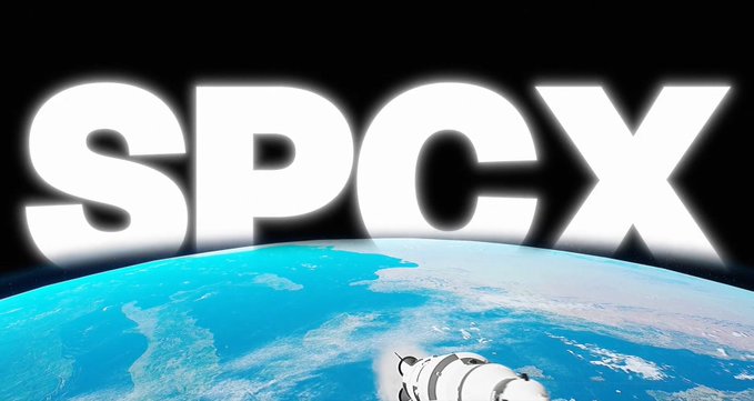 A promotional graphic with the large white text 'SPACEX' displayed over an image of Earth from space with a spacecraft visible.