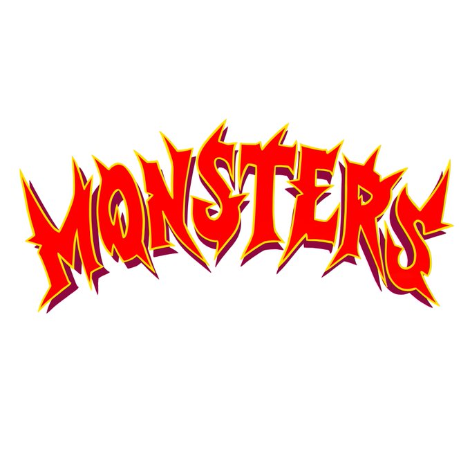 A stylized red and yellow graffiti-style logo reads 'MONSTERS' on a white background.