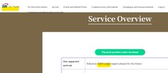 The image shows a webpage with a section titled "Service Overview" featuring a screenshot of a page from a service provider's website, possibly an accounting firm or financial institution. The text displayed above this image states that the service is now available via the Ripple Ledger exchange and requests users to review it for accuracy.